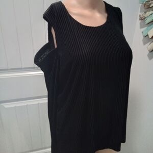 Calvin Klein Size L Elegant Ribbed Black Cold Shoulder Top Zip Up Back